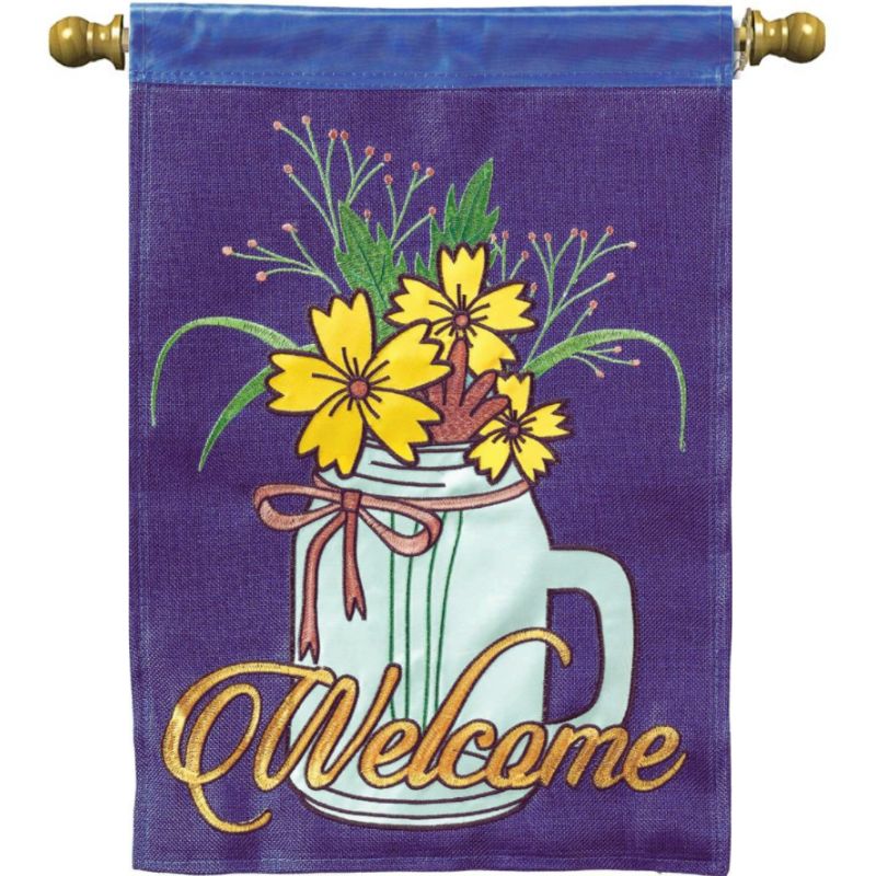 Welcome Flowers in Jar House Flag